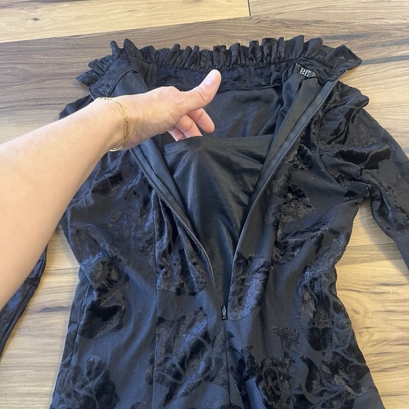 Vintage Black Burnout Velvet High-Neck Ruffle Top Long Sleeve Floral Blouse Sz S - Picture 10 of 11